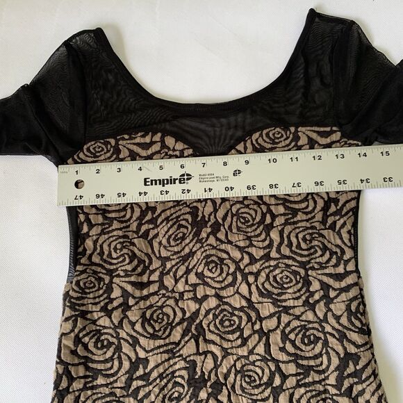 Vintage Manito Bodycon Dress Women Medium Tan Black Floral Rose Sheer Mesh Party - Picture 10 of 12